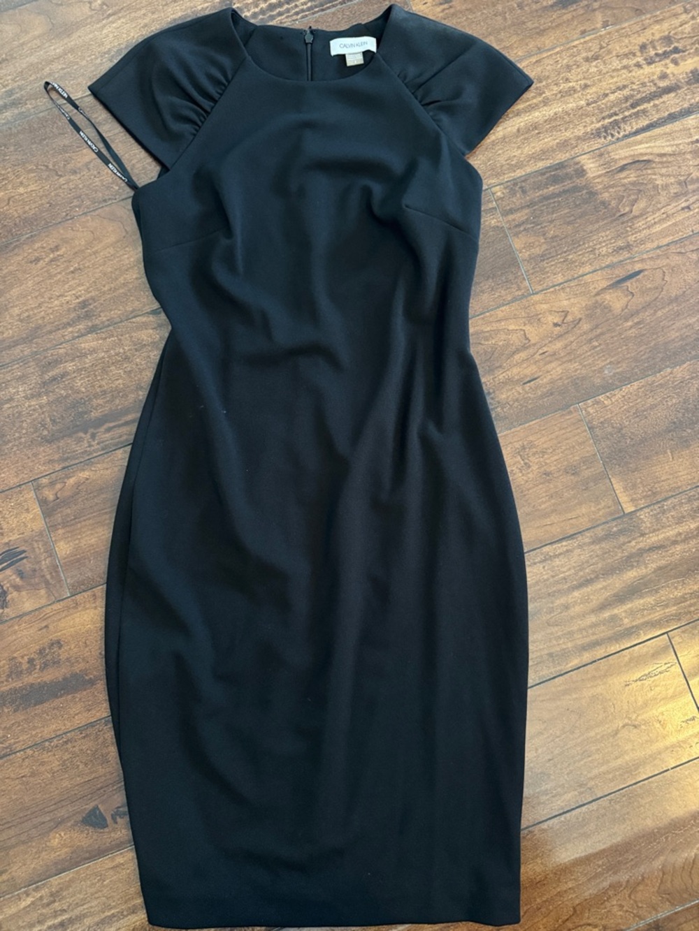 Calvin Klein Black Cap-Sleeve Midi Sheath Dress Size 2